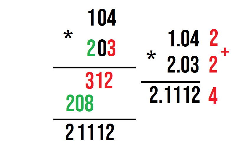 Пример как умножать столбиком десятичные числа с нулями