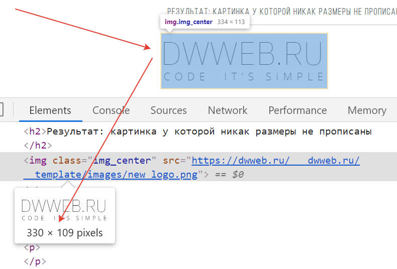 Сравниваем размеры картинки по умолчанию.