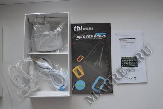 Зарядка,наушники, кабель, пленка,инструкция THL t100s.