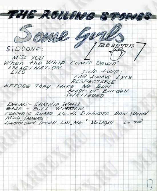 Пластинка The Rolling Stones ‘Some Girls‘ из тетради.