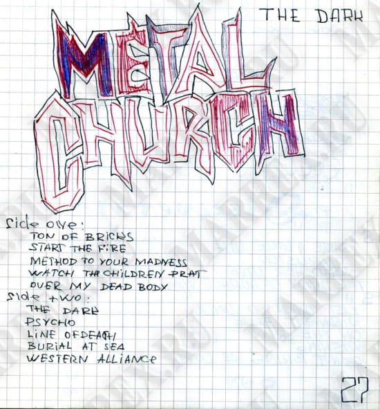 Пластинка  Metal Church - ‘The Dark‘ из тетради.