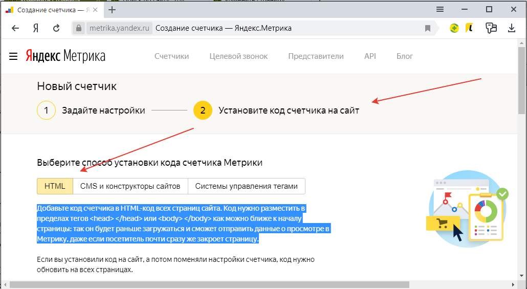 Установка Яндекс счетчика - html